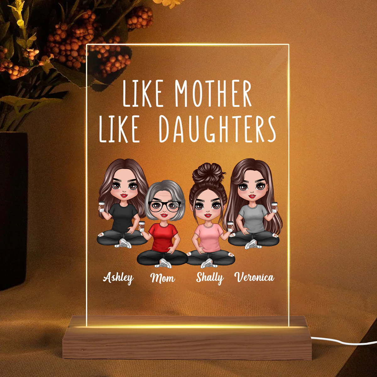 Like Mother Like Daughters - Personalized Acrylic Block Plaque LED Night Light - Gift For Mom Daughters