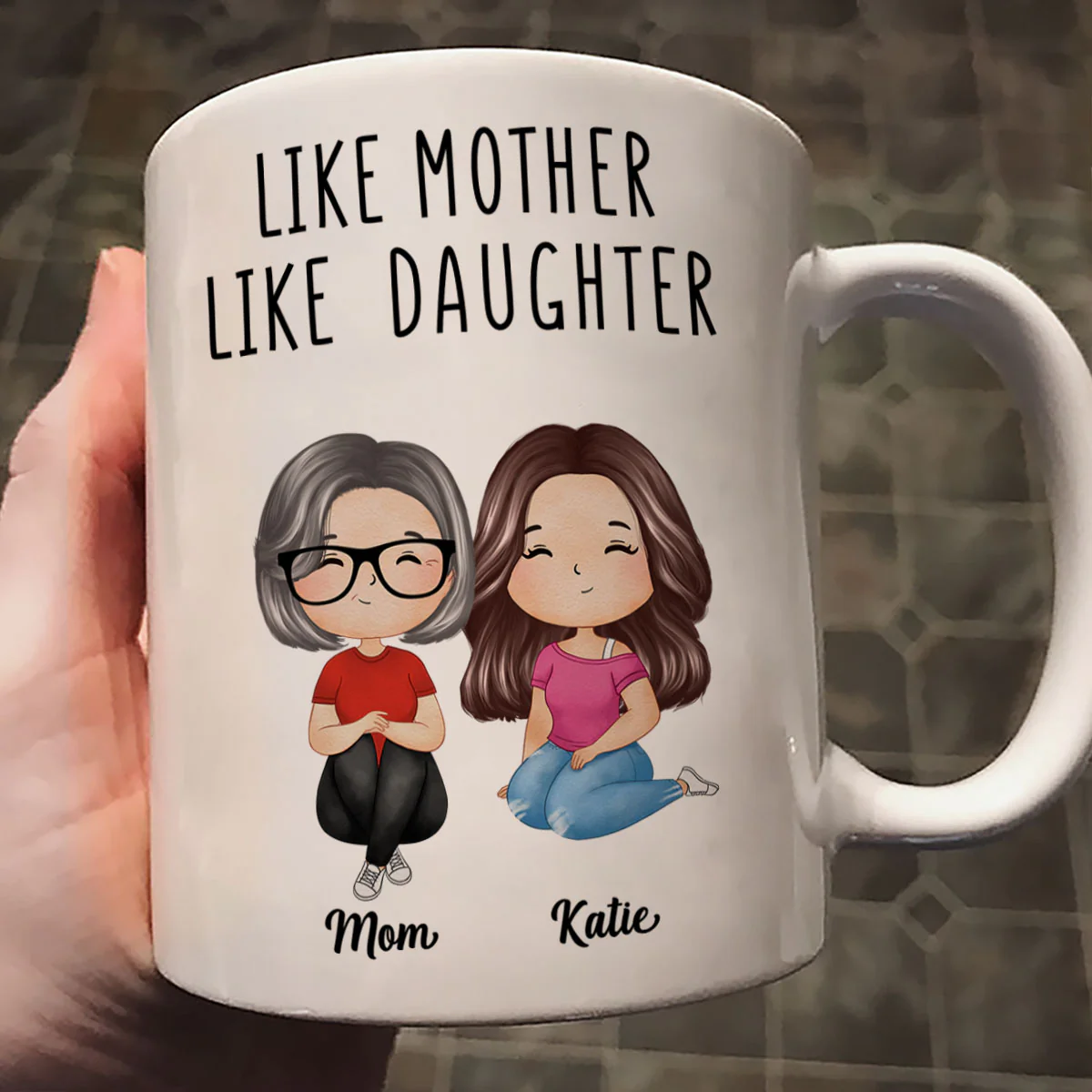 Like Mother Like Daughters Watercolor Style Women Sitting Gift For Mom Daughters Personalized Mug - Image 2