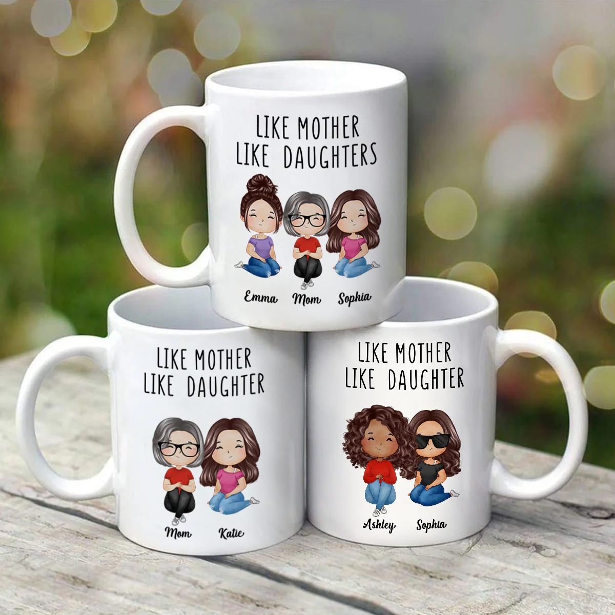 Like Mother Like Daughters Watercolor Style Women Sitting Gift For Mom Daughters Personalized Mug - Image 3