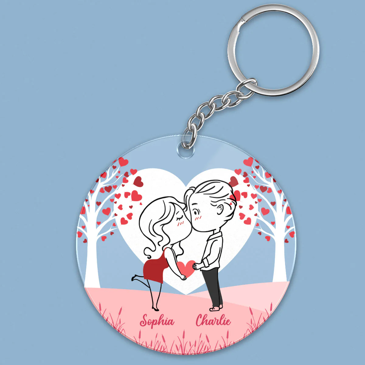 Line Art Couple Heart Tree Personalized Acrylic Keychain - Image 2
