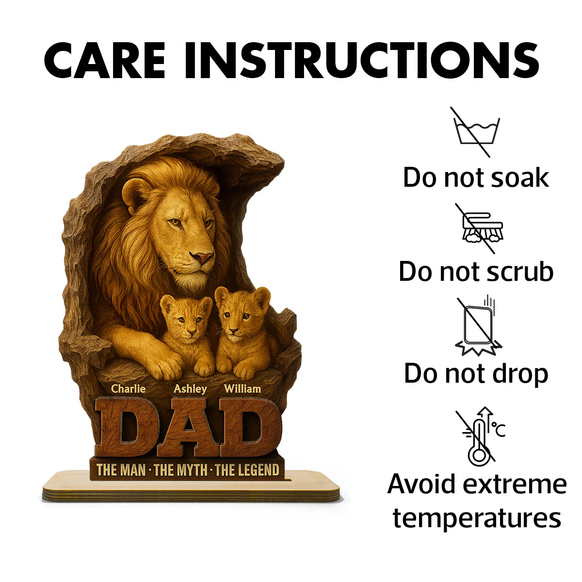 Lion Dad And Kids Personalized 2- Layer Standing Wooden Plaque, Unique Gift For Dad - Image 10