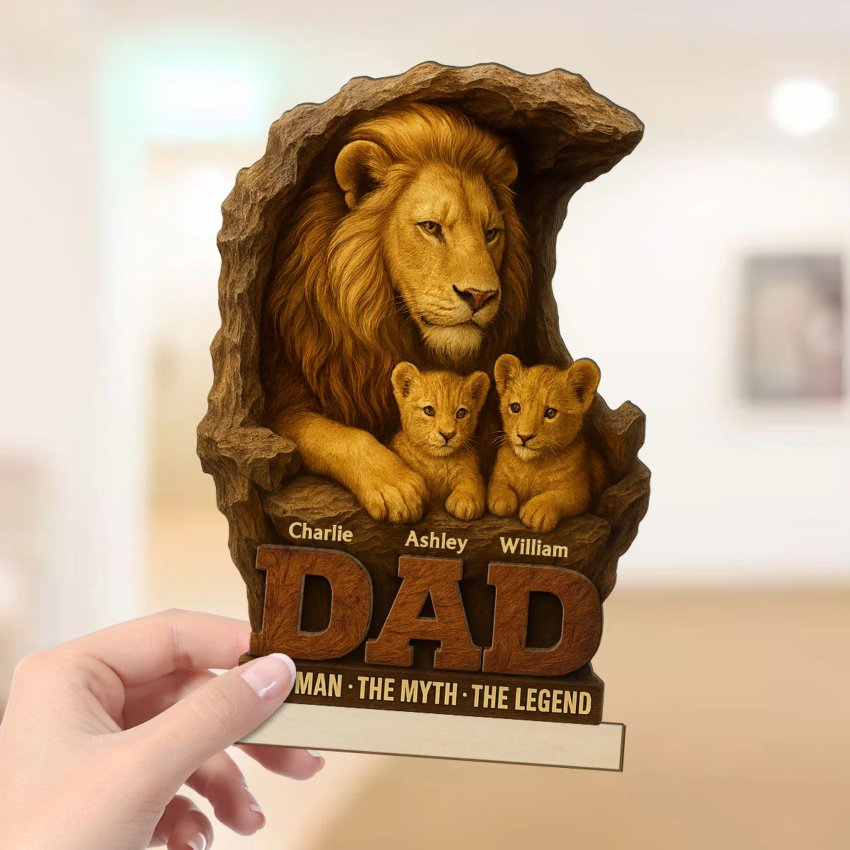 Lion Dad And Kids Personalized 2- Layer Standing Wooden Plaque, Unique Gift For Dad - Image 7