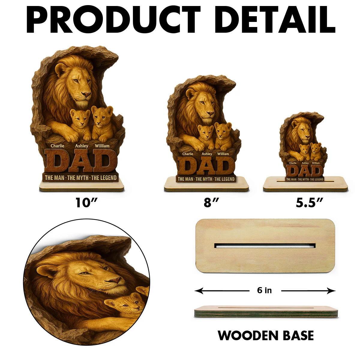 Lion Dad And Kids Personalized 2- Layer Standing Wooden Plaque, Unique Gift For Dad - Image 9