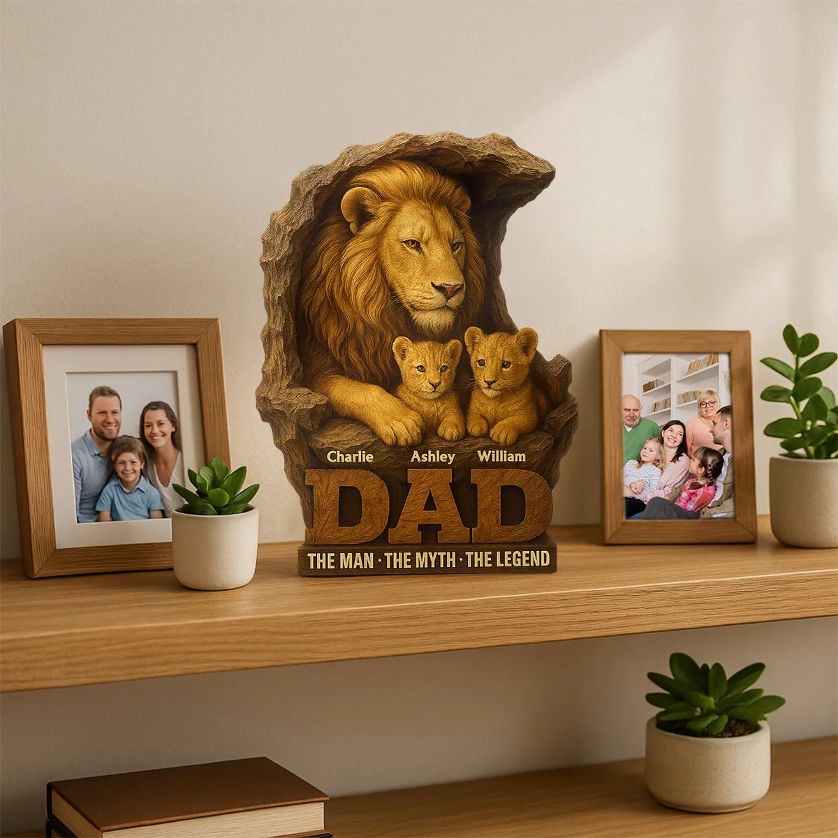 Lion Dad And Kids Personalized Custom Shape Acrylic Block Plaque - Image 2
