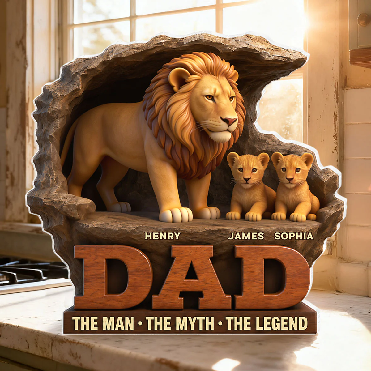 Lion Dad The Man The Myth The Legend - Personalized Acrylic Block Plaque - Cool Gift For Dad