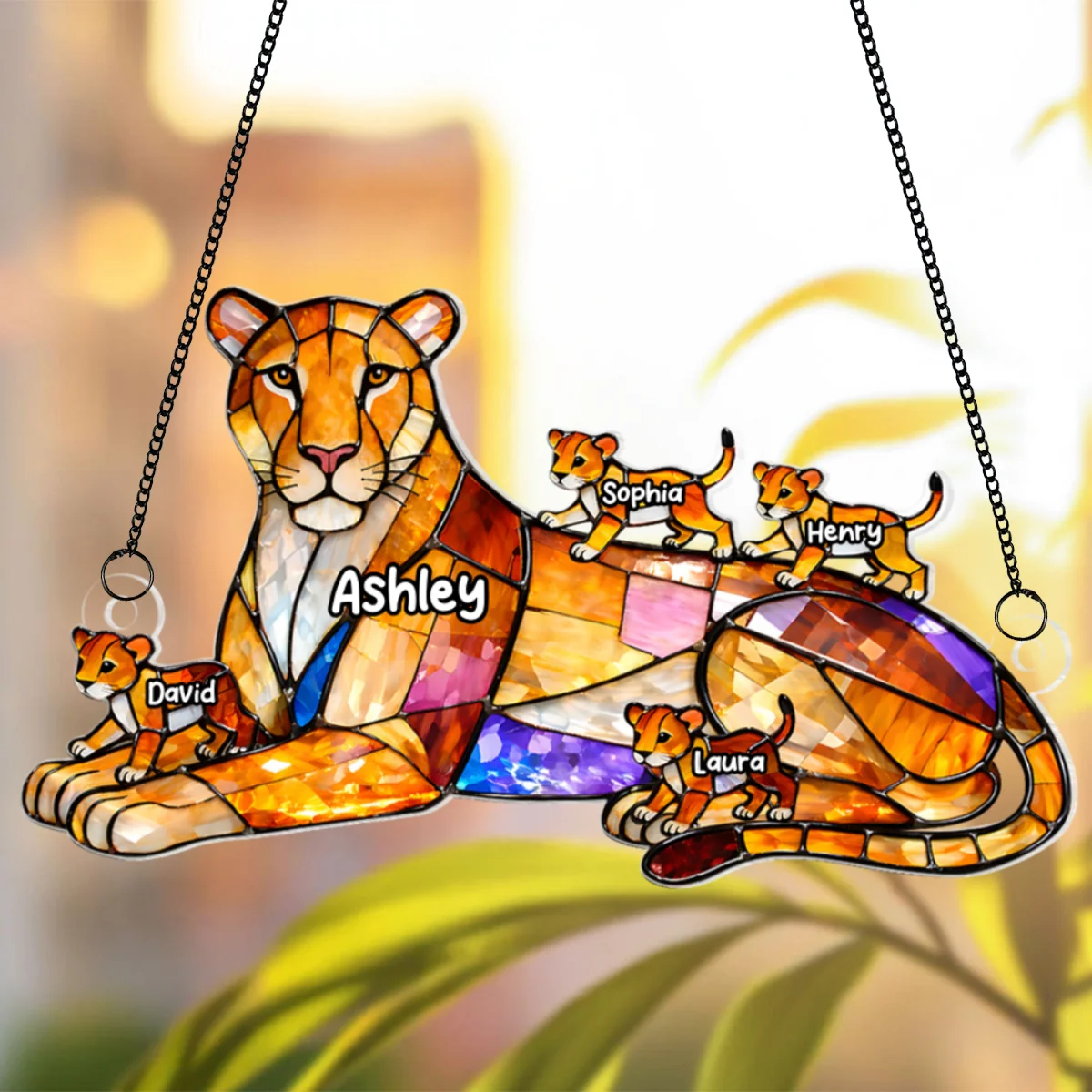 Lion Mom And Kids - Personalized Suncatcher - Gift For Mom, Grandma - Image 10