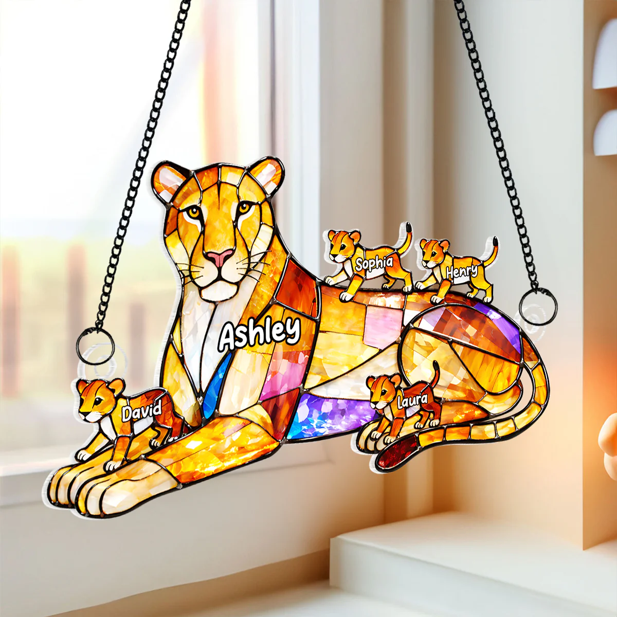 Lion Mom And Kids - Personalized Suncatcher - Gift For Mom, Grandma - Image 2