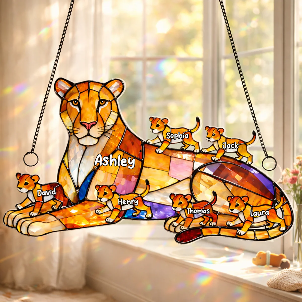 Lion Mom And Kids - Personalized Suncatcher - Gift For Mom, Grandma - Image 3