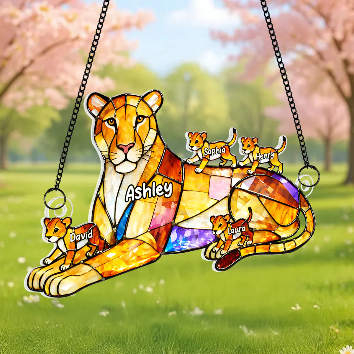 Lion Mom And Kids - Personalized Suncatcher - Gift For Mom, Grandma - Image 4