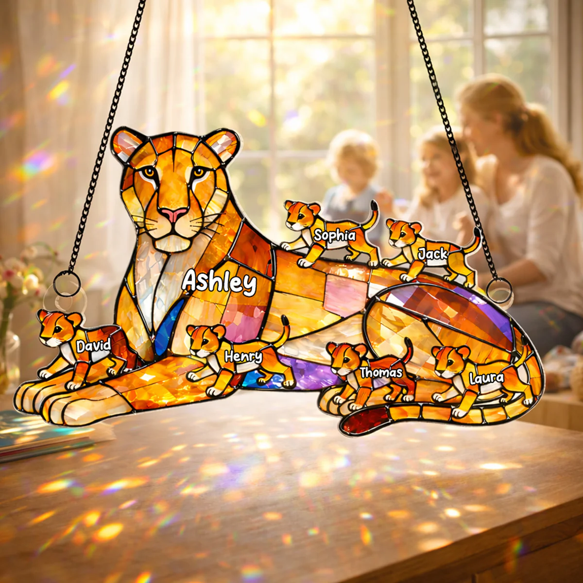 Lion Mom And Kids - Personalized Suncatcher - Gift For Mom, Grandma - Image 5