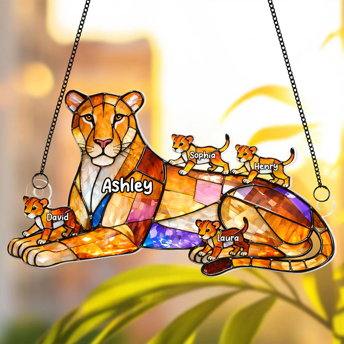 Lion Mom And Kids - Personalized Suncatcher - Gift For Mom, Grandma - Image 6