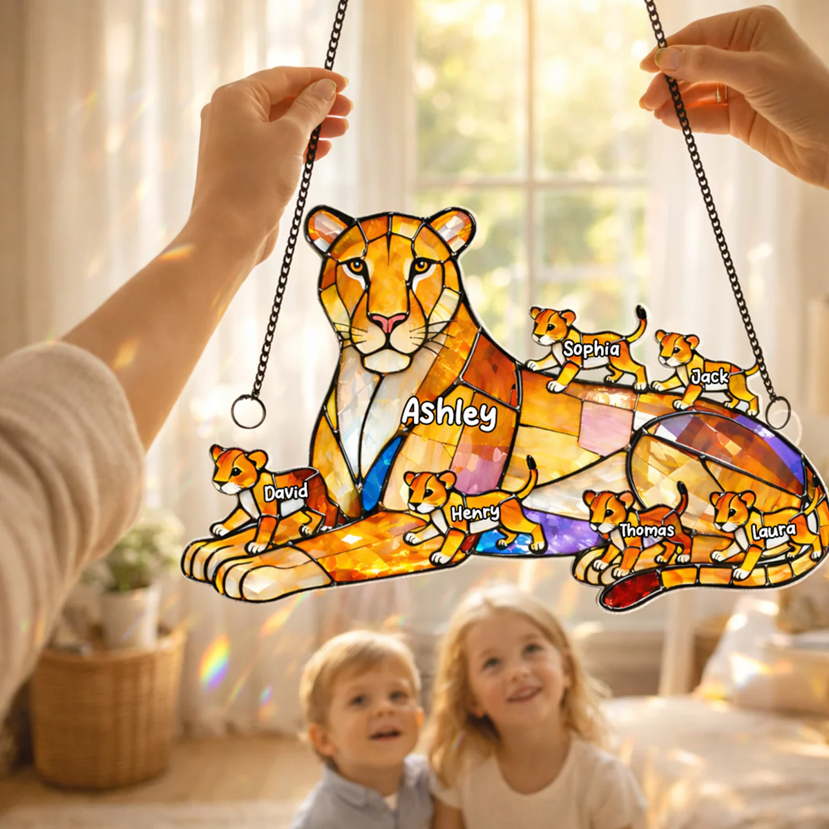 Lion Mom And Kids - Personalized Suncatcher - Gift For Mom, Grandma - Image 7