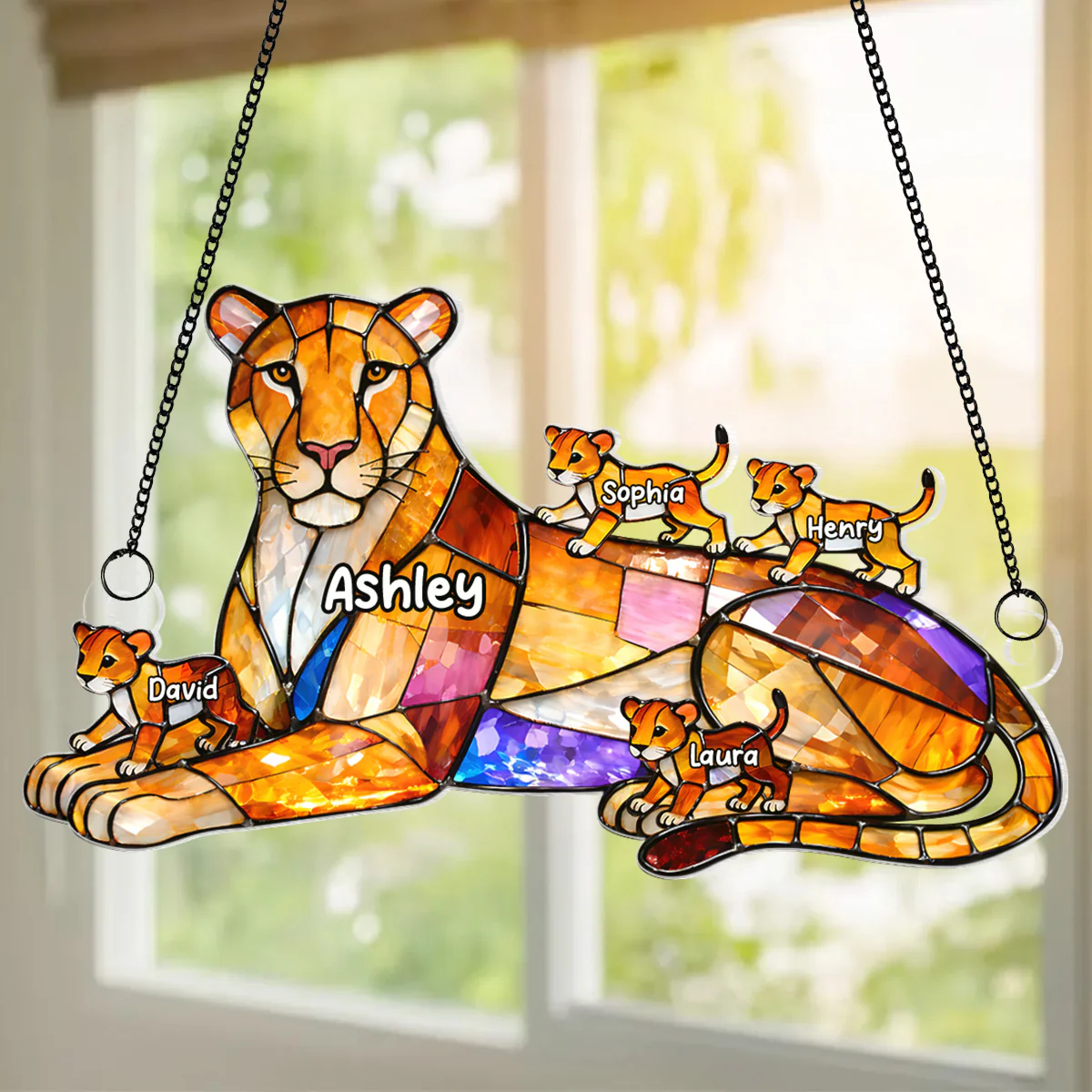 Lion Mom And Kids - Personalized Suncatcher - Gift For Mom, Grandma - Image 8