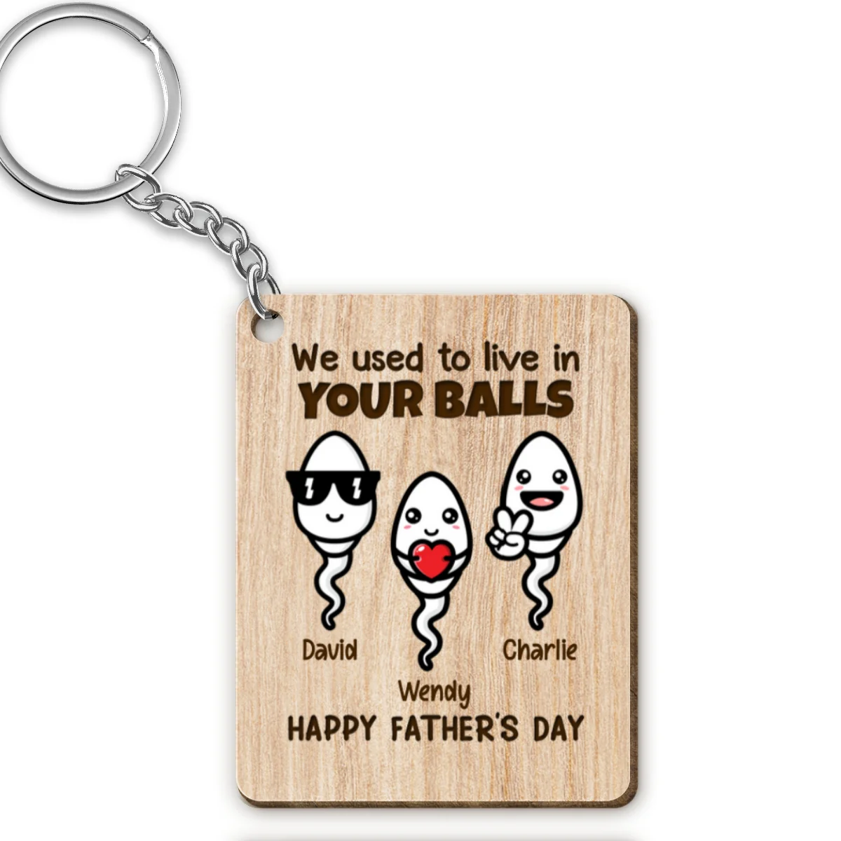 Little Cute Kids Happy Father‘s Day Funny Gift For Dad Personalized Wooden Keychain - Image 4