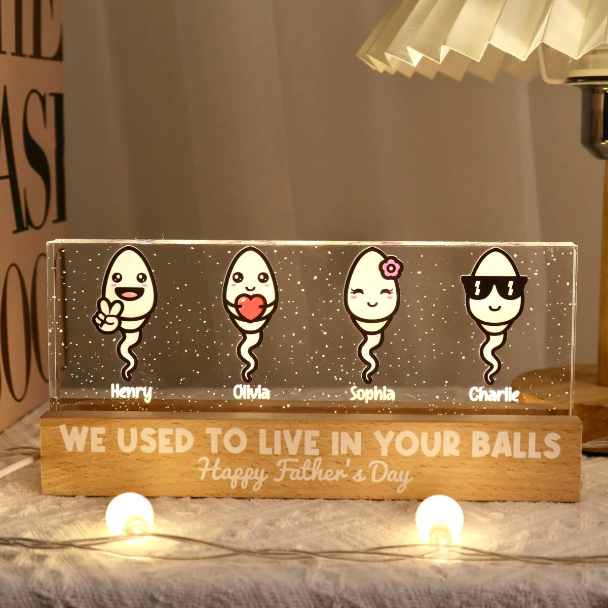 Little Cute Kids Happy Father‘s Day Personalized Acrylic Block LED Night Light - Image 3