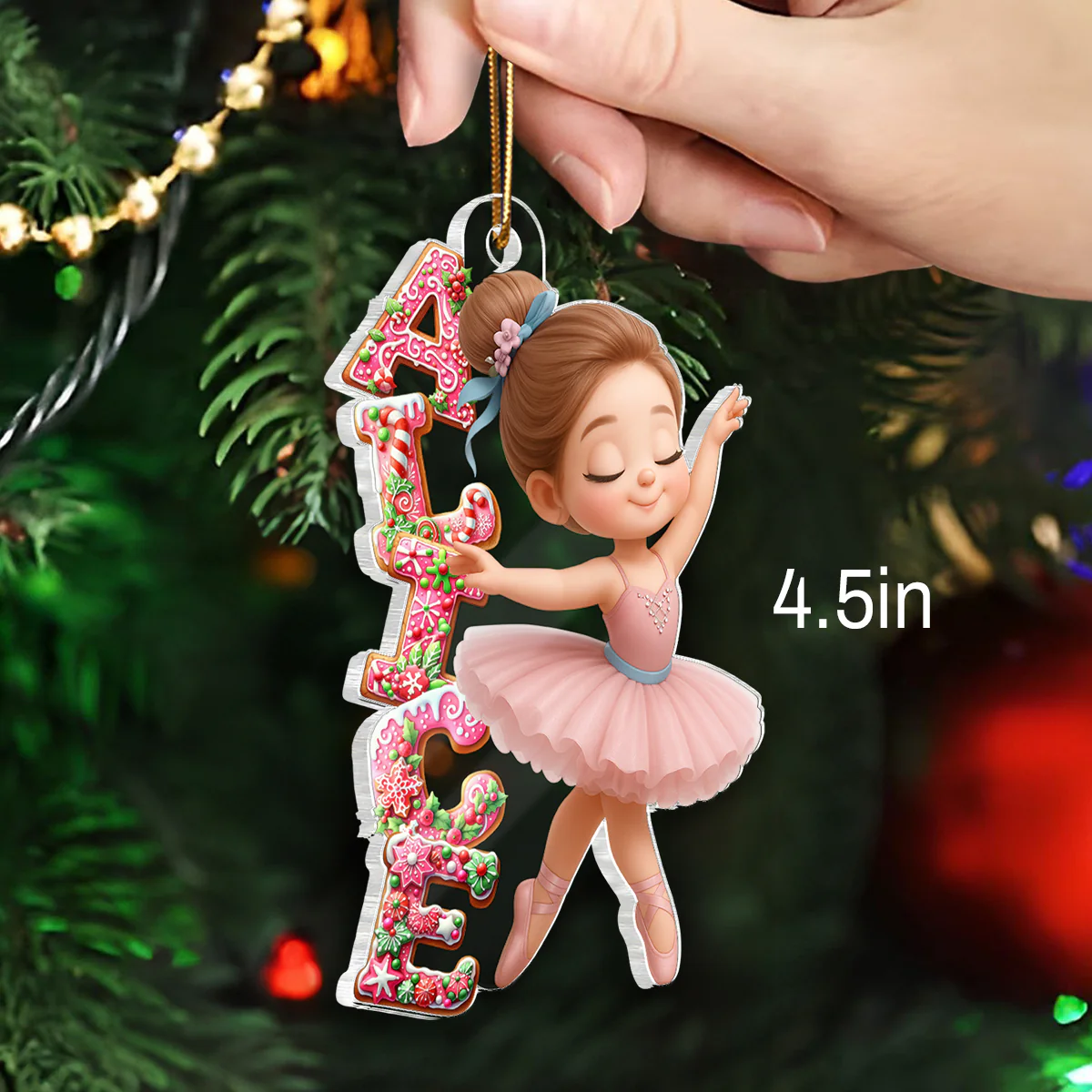Little Girl Balletina Dance Custom Name Pink Gingerbread Pattern - Personalized Acrylic Ornament - Heartwarming Christmas Gift For Kid - Image 3