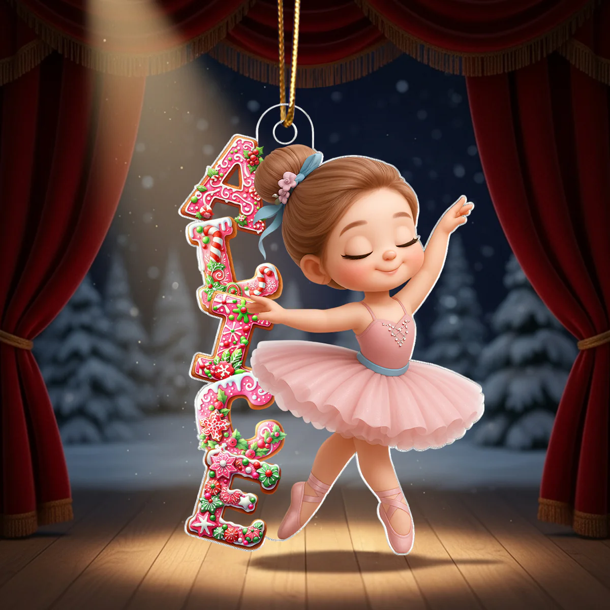 Little Girl Balletina Dance Custom Name Pink Gingerbread Pattern - Personalized Acrylic Ornament - Heartwarming Christmas Gift For Kid - Image 5