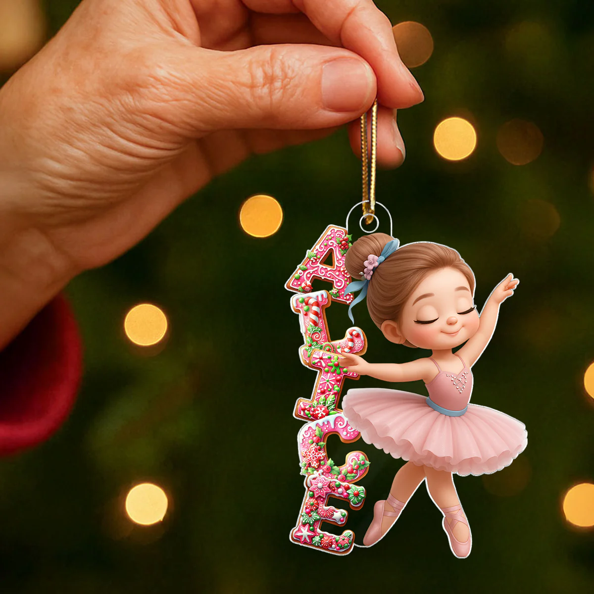 Little Girl Balletina Dance Custom Name Pink Gingerbread Pattern - Personalized Acrylic Ornament - Heartwarming Christmas Gift For Kid - Image 6