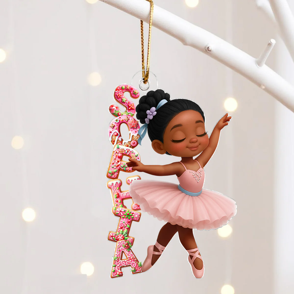 Little Girl Balletina Dance Custom Name Pink Gingerbread Pattern - Personalized Acrylic Ornament - Heartwarming Christmas Gift For Kid - Image 7