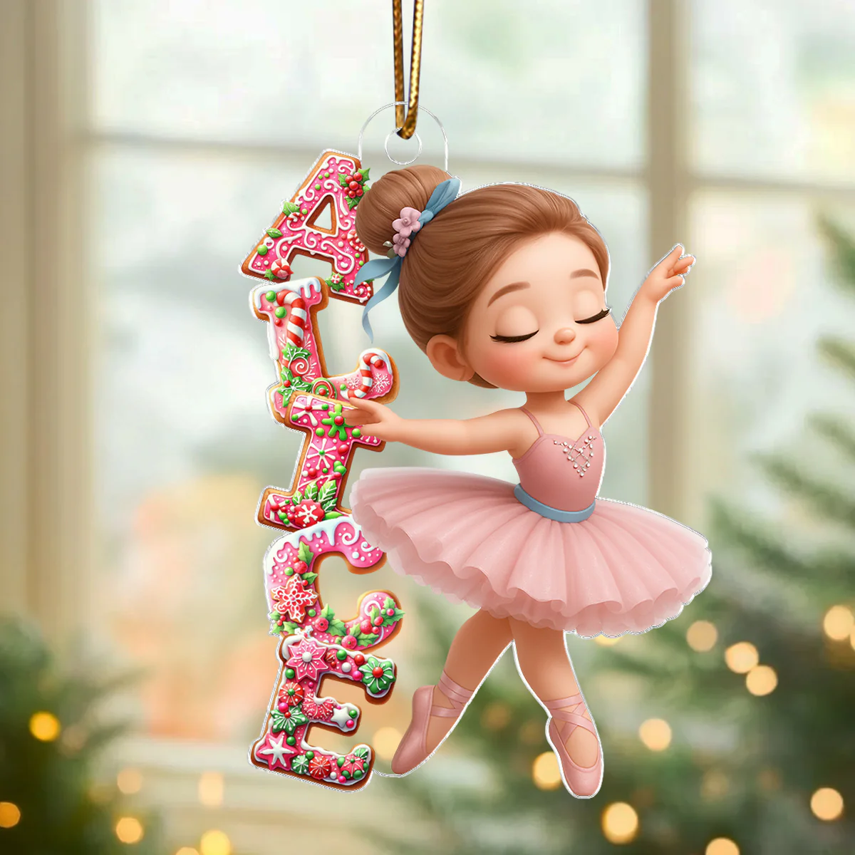 Little Girl Balletina Dance Custom Name Pink Gingerbread Pattern - Personalized Acrylic Ornament - Heartwarming Christmas Gift For Kid - Image 9