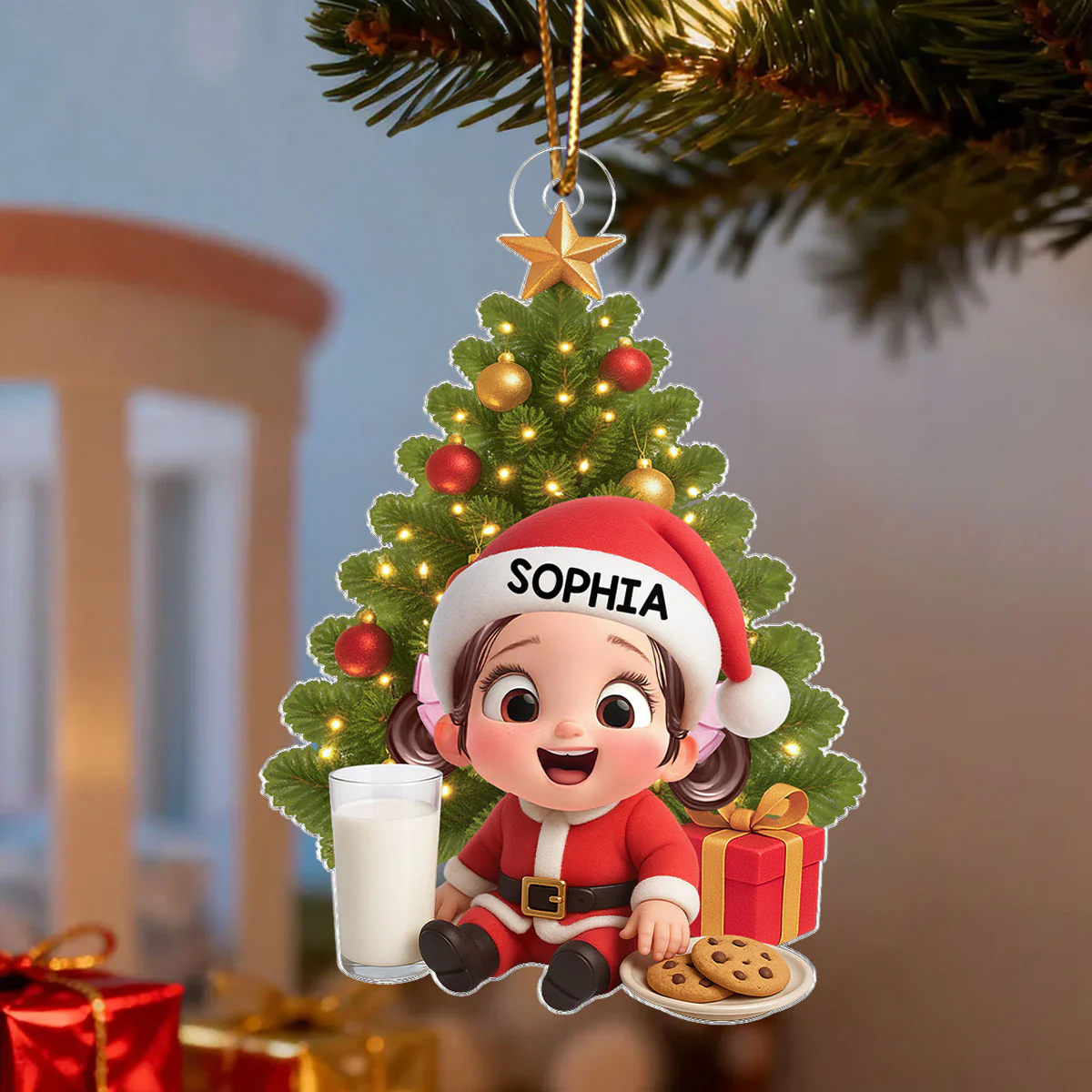 Little Kid with Milk and Cookies - Personalized Acrylic Ornament - Unique Christmas Gift For Kid, Grandkids - Image 5