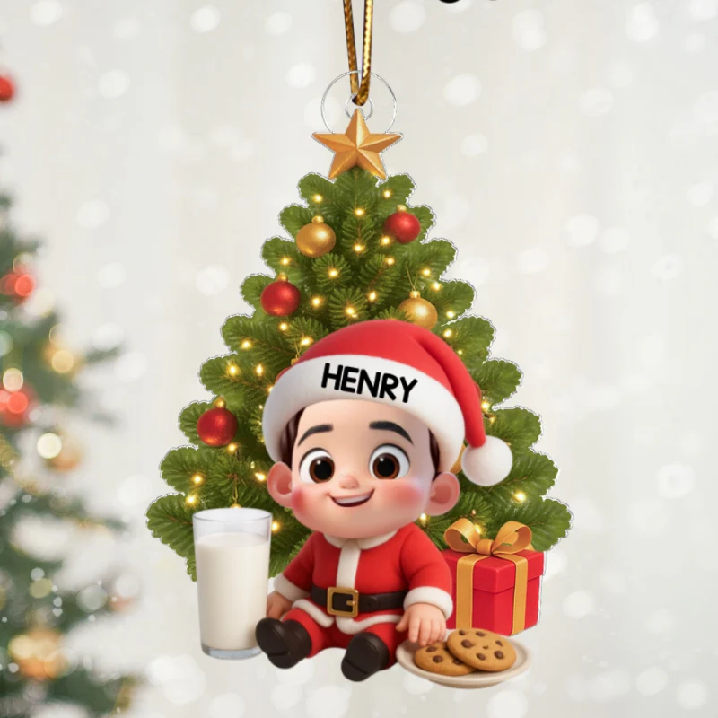 Little Kid with Milk and Cookies - Personalized Acrylic Ornament - Unique Christmas Gift For Kid, Grandkids - Image 8