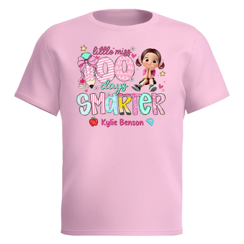 Little Miss 100 Days Smarter Little Girl - Personalized Kid T-Shirt - 100 Days Of School For Daughter, Granddaughter - Image 10