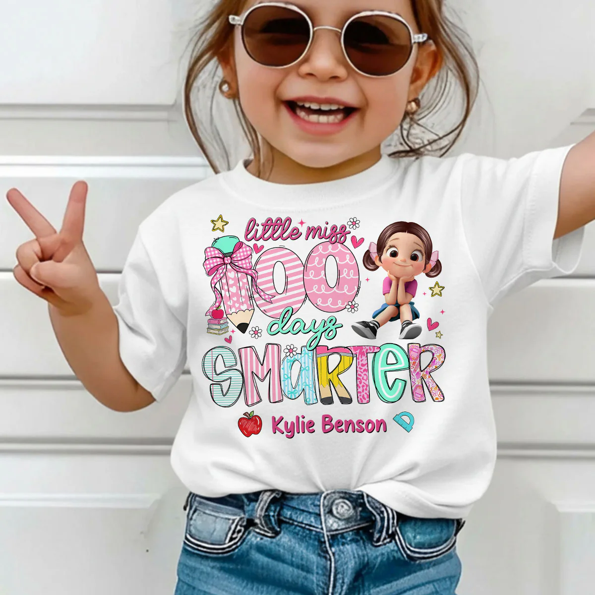 Little Miss 100 Days Smarter Little Girl - Personalized Kid T-Shirt - 100 Days Of School For Daughter, Granddaughter - Image 5