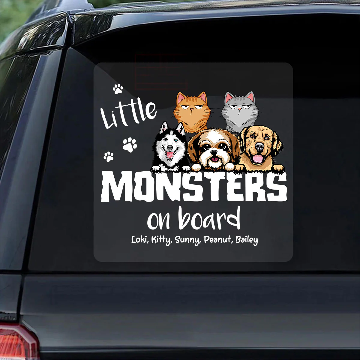 Little Monsters On Board Dog Cat Lover Personalized Car Decal - Image 7