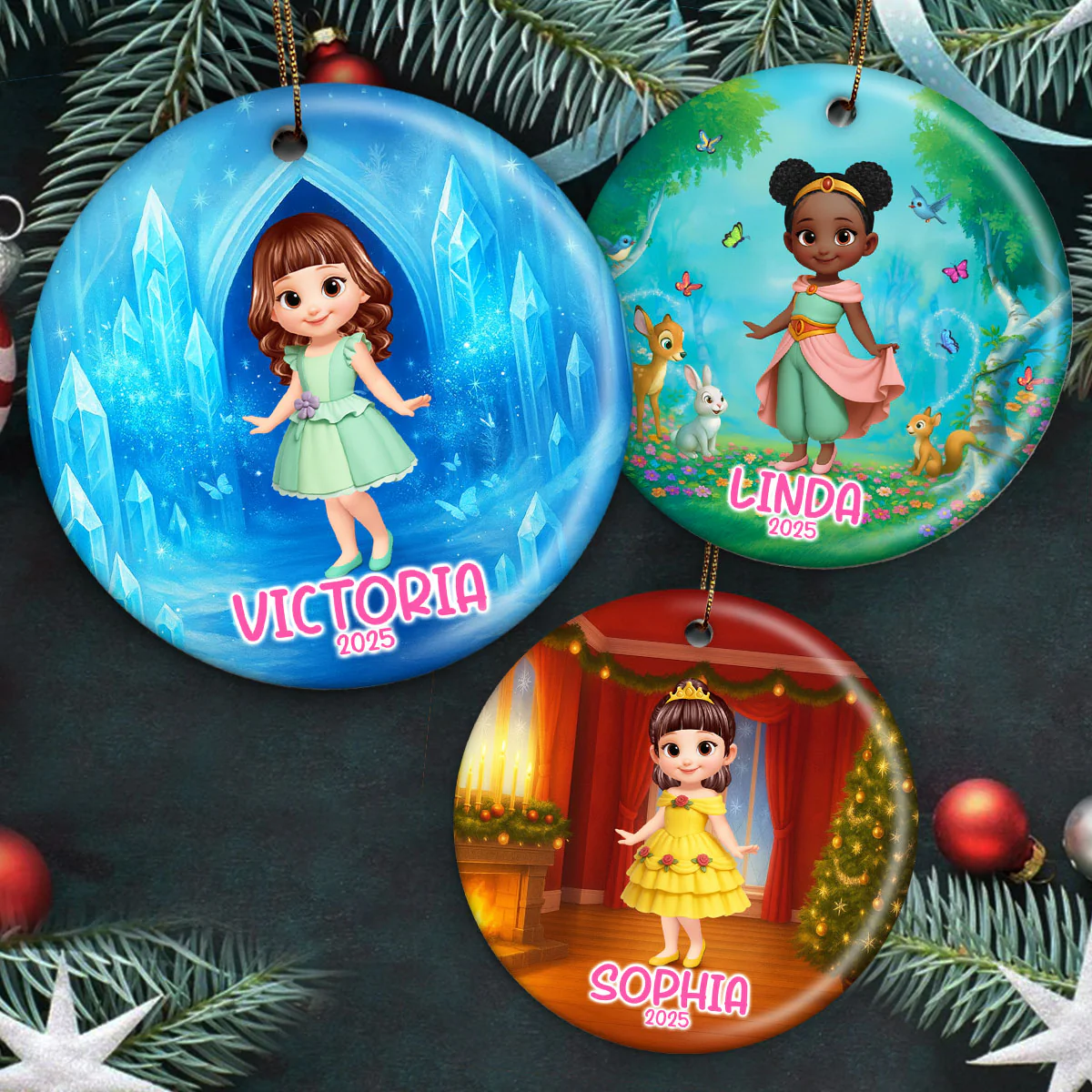 Little Princess Personalized Circle Ceramic Ornament, Christmas Gift for Daughters, Granddaughters - Image 7