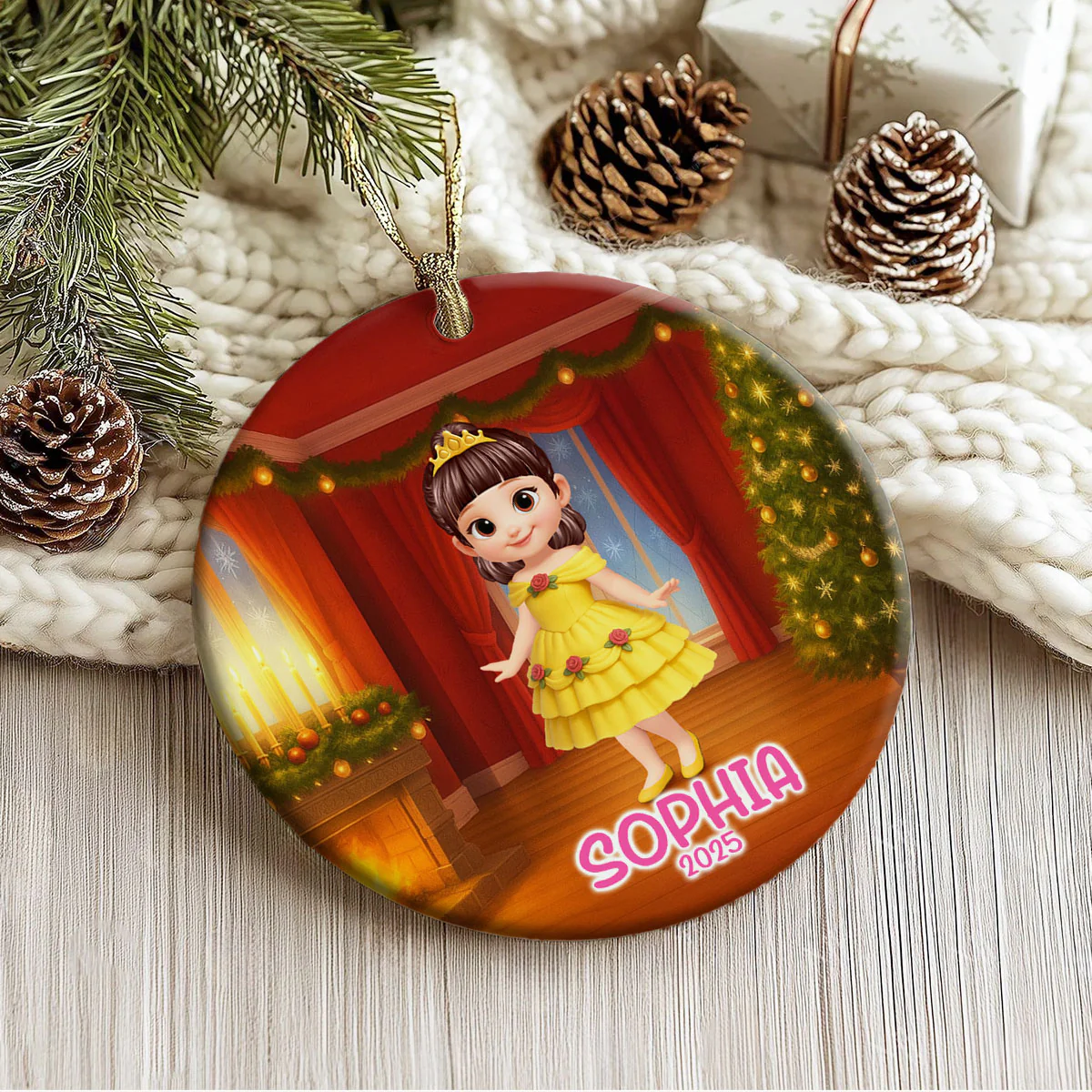 Little Princess Personalized Circle Ceramic Ornament, Christmas Gift for Daughters, Granddaughters - Image 8