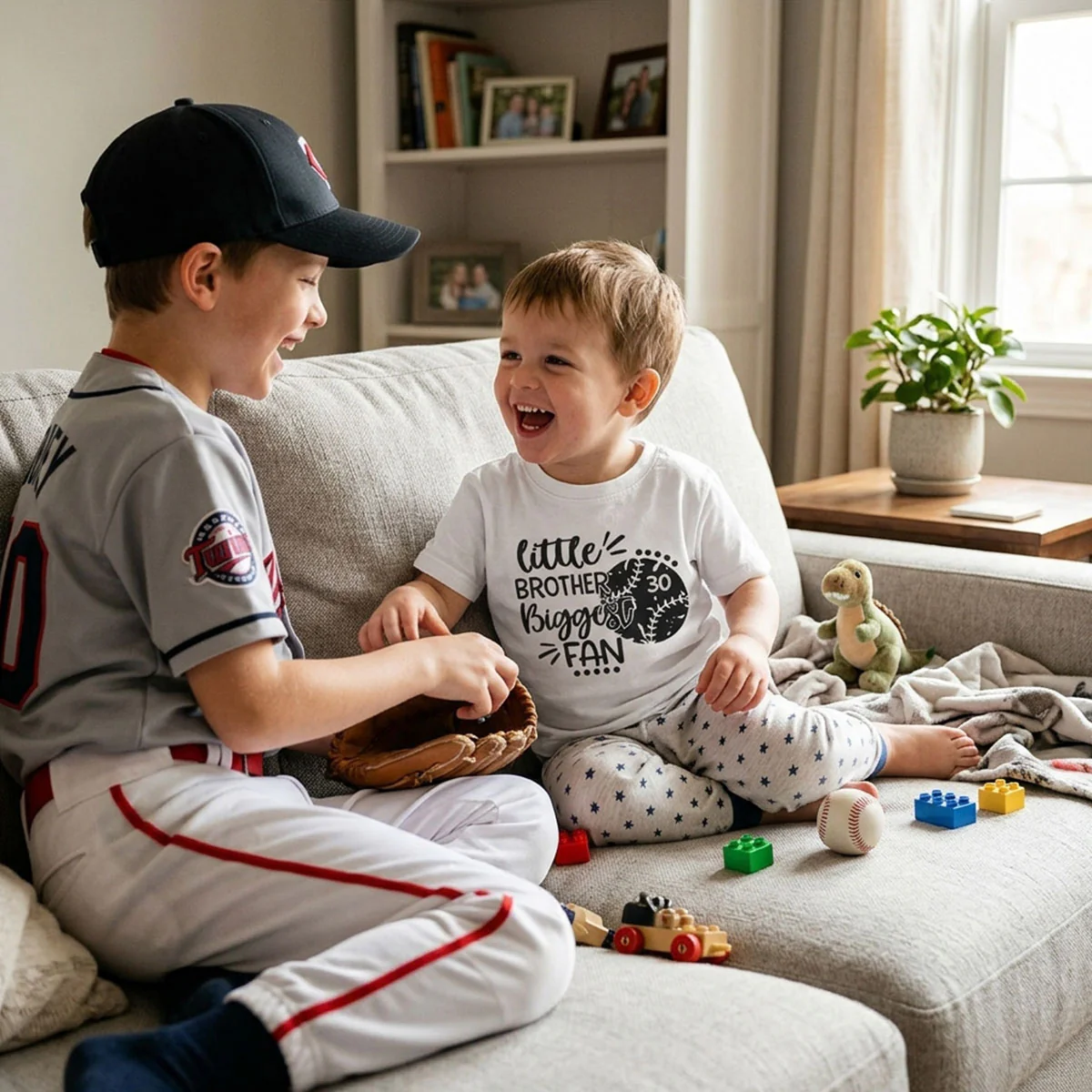 Little Sister Little Brother Biggest Fan - Personalized Kid Shirt - Baseball Little League Game Day Light Color Shirt - Image 2