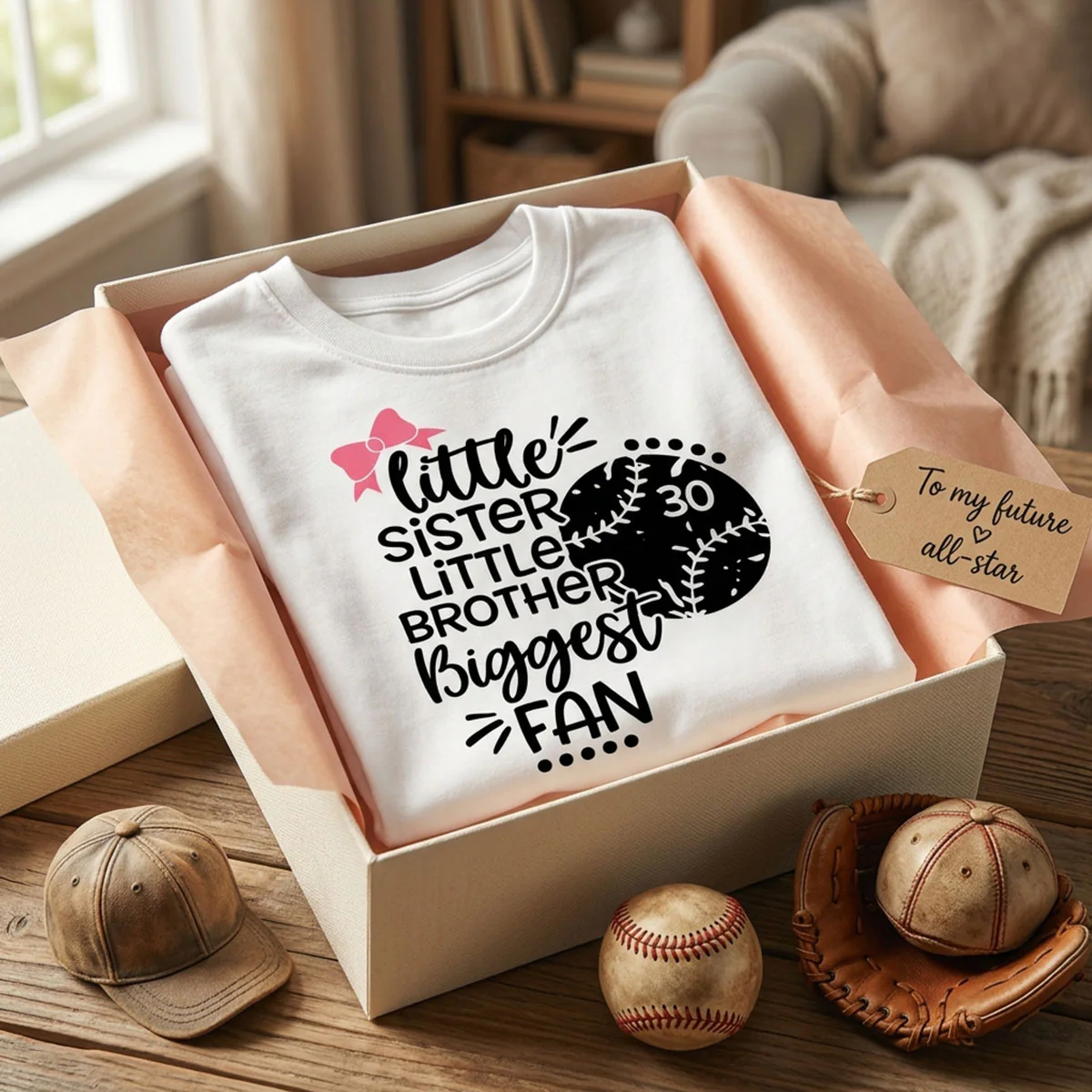 Little Sister Little Brother Biggest Fan - Personalized Kid Shirt - Baseball Little League Game Day Light Color Shirt - Image 4