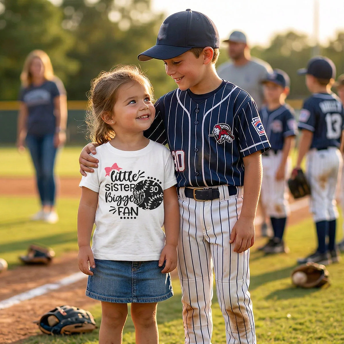 Little Sister Little Brother Biggest Fan - Personalized Kid Shirt - Baseball Little League Game Day Light Color Shirt - Image 7