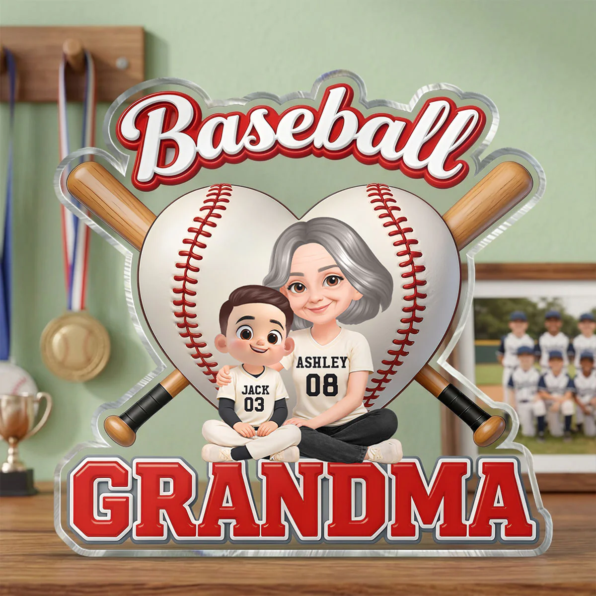 Little Sluggers Crew Baseball Grandma - Personalized Acrylic Block Plaque - Mother's Day Gift For Grandma, Mom - Image 6