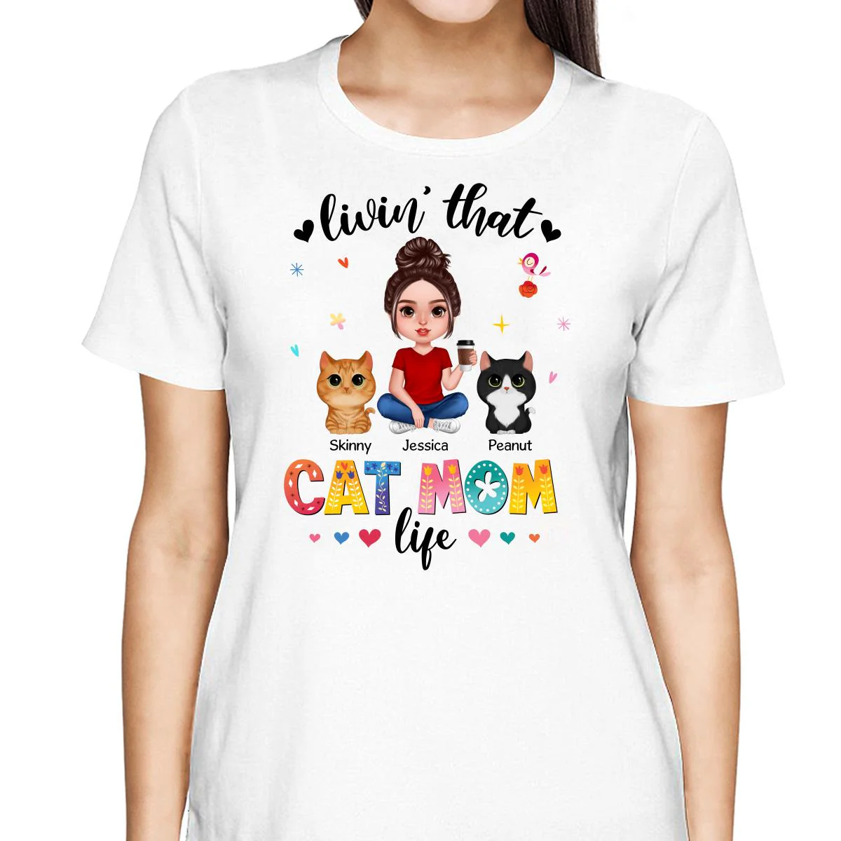 Livin‘ That Cat Mom Life Personalized Shirt - Image 2