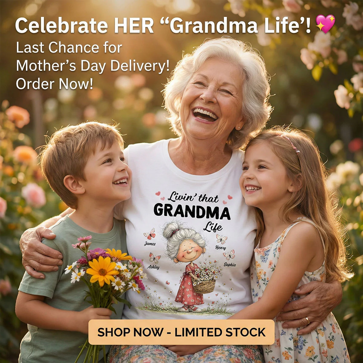 Livin' That Grandma Happy Life Whimsical Style - Personalized Shirt - Gift For Grandma, Mom - Image 5