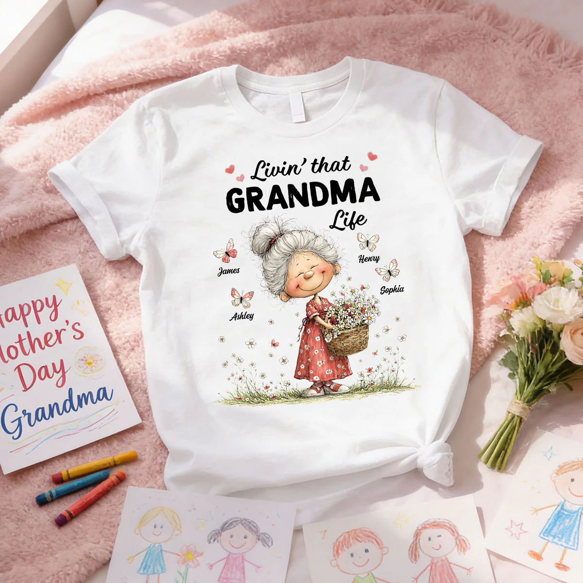 Livin' That Grandma Happy Life Whimsical Style - Personalized Shirt - Gift For Grandma, Mom - Image 6