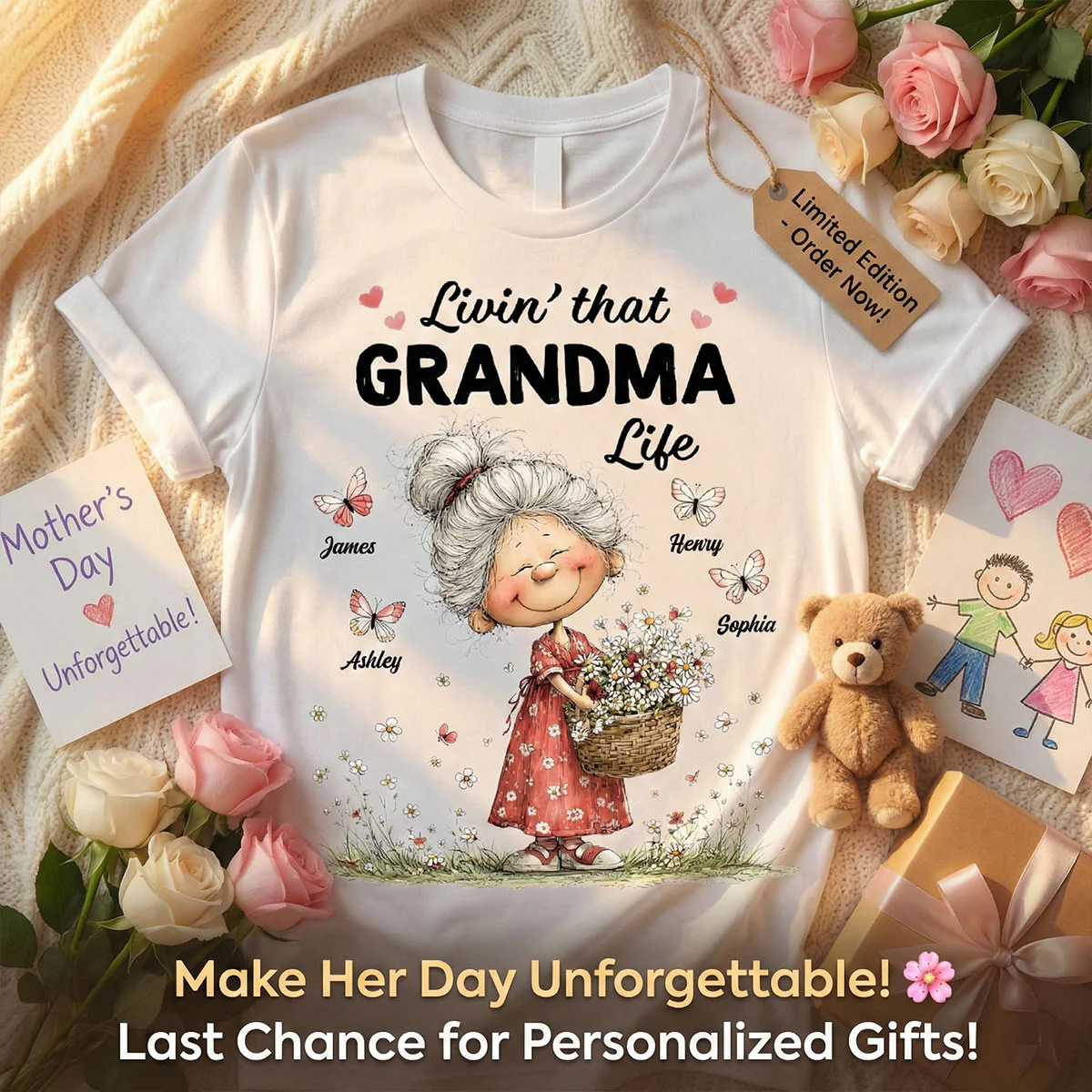Livin' That Grandma Happy Life Whimsical Style - Personalized Shirt - Gift For Grandma, Mom - Image 7