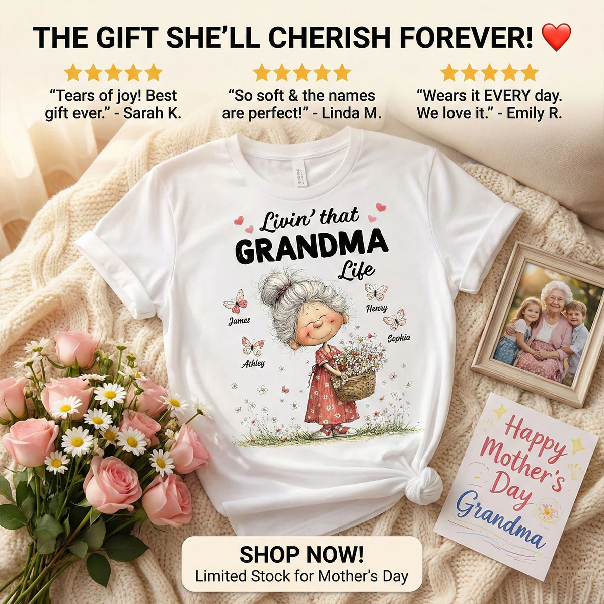 Livin' That Grandma Happy Life Whimsical Style - Personalized Shirt - Gift For Grandma, Mom - Image 8