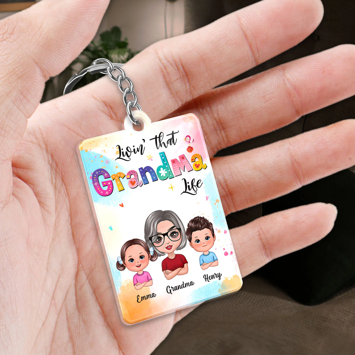 Livin‘ That Grandma Life Colorful Grandma & Grandkids Personalized Acrylic Keychain - Image 2
