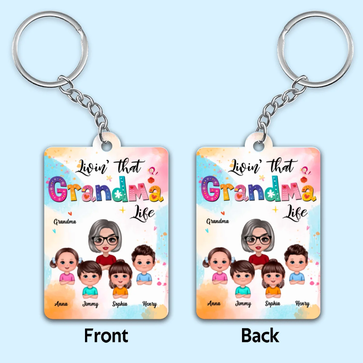 Livin‘ That Grandma Life Colorful Grandma & Grandkids Personalized Acrylic Keychain - Image 4