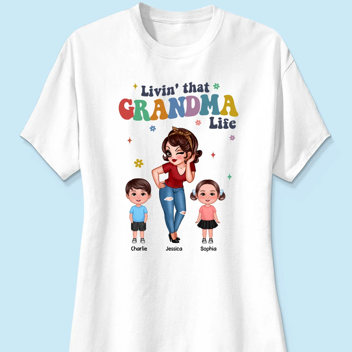 Livin' That Grandma Life Cool Grandma Grandkids Colorful Stylish Graphic, Personalized Shirt, Gift For Grandma - Image 11