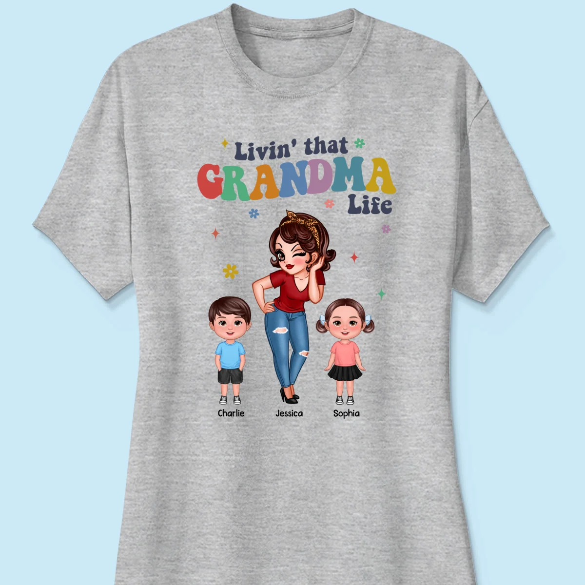 Livin' That Grandma Life Cool Grandma Grandkids Colorful Stylish Graphic, Personalized Shirt, Gift For Grandma - Image 12