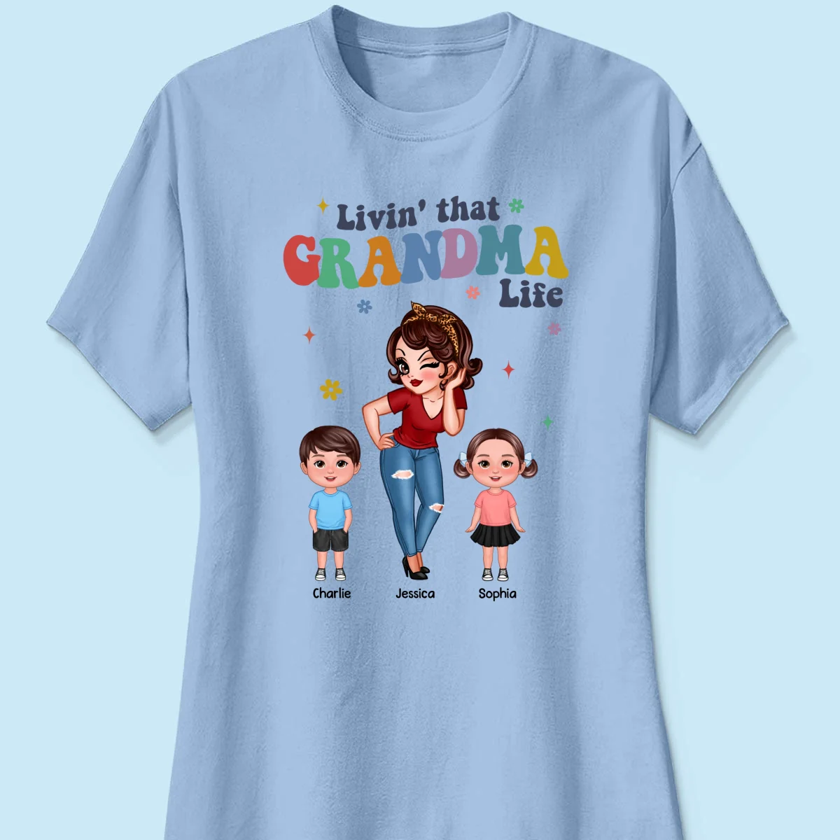Livin' That Grandma Life Cool Grandma Grandkids Colorful Stylish Graphic, Personalized Shirt, Gift For Grandma - Image 13