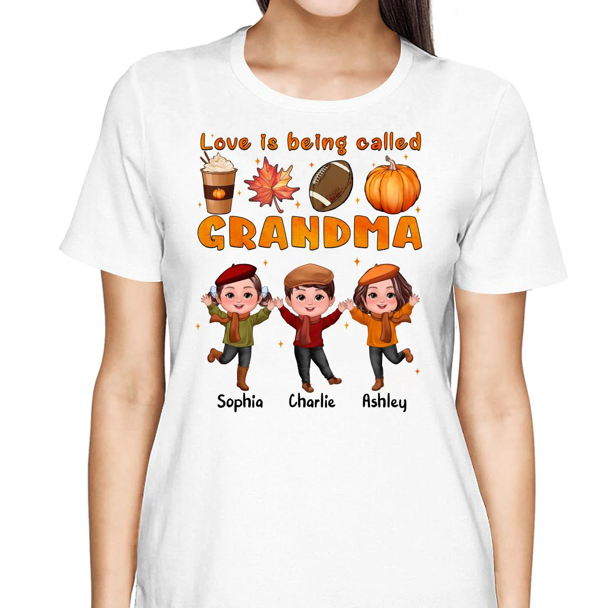 Livin‘ That Grandma Life Fall Season Happy Doll Kids Personalized Shirt - Image 2