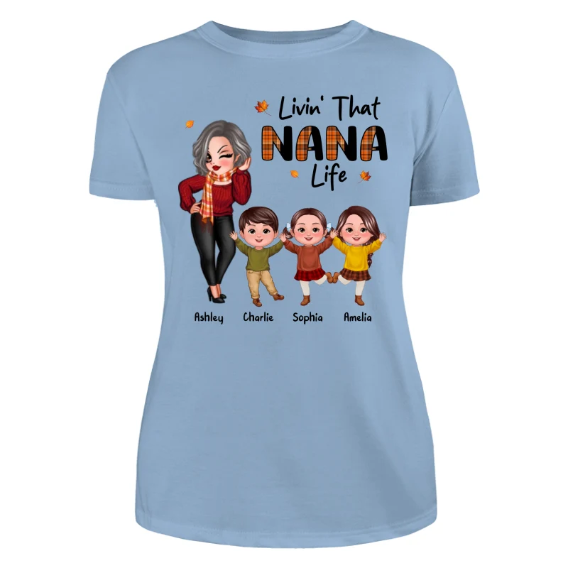 Livin‘ That Grandma Life Fall Season Woman & Happy Kids Personalized Shirt - Image 12