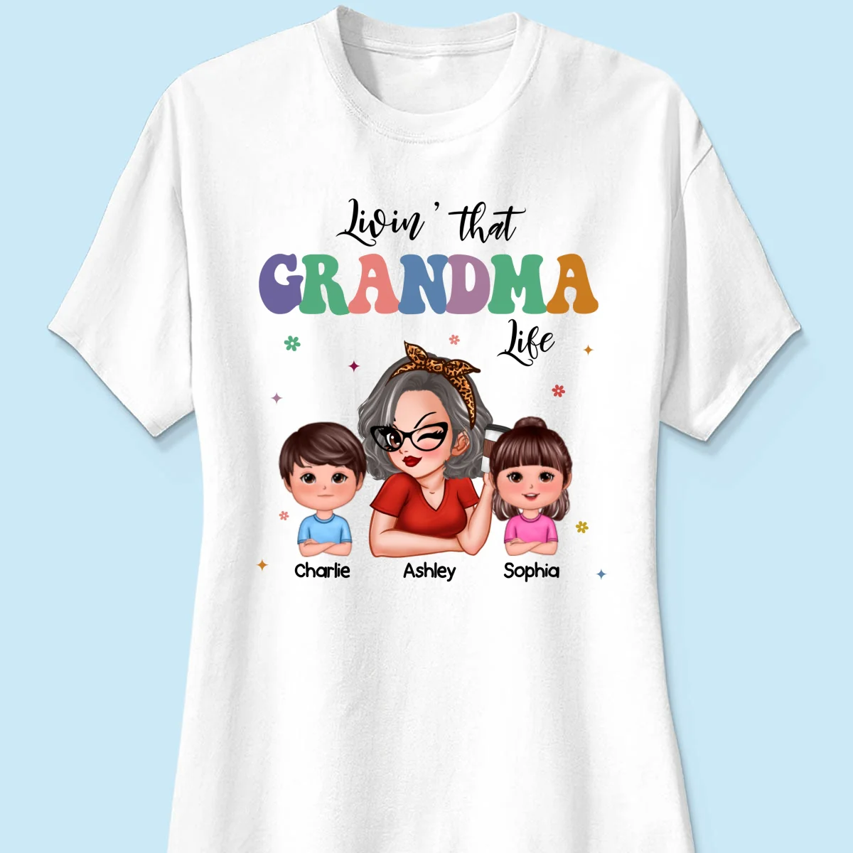 Livin' That Grandma Life Grandma Grandkids Colorful Stylish Graphic, Personalized Shirt, Gift For Grandma - Image 11