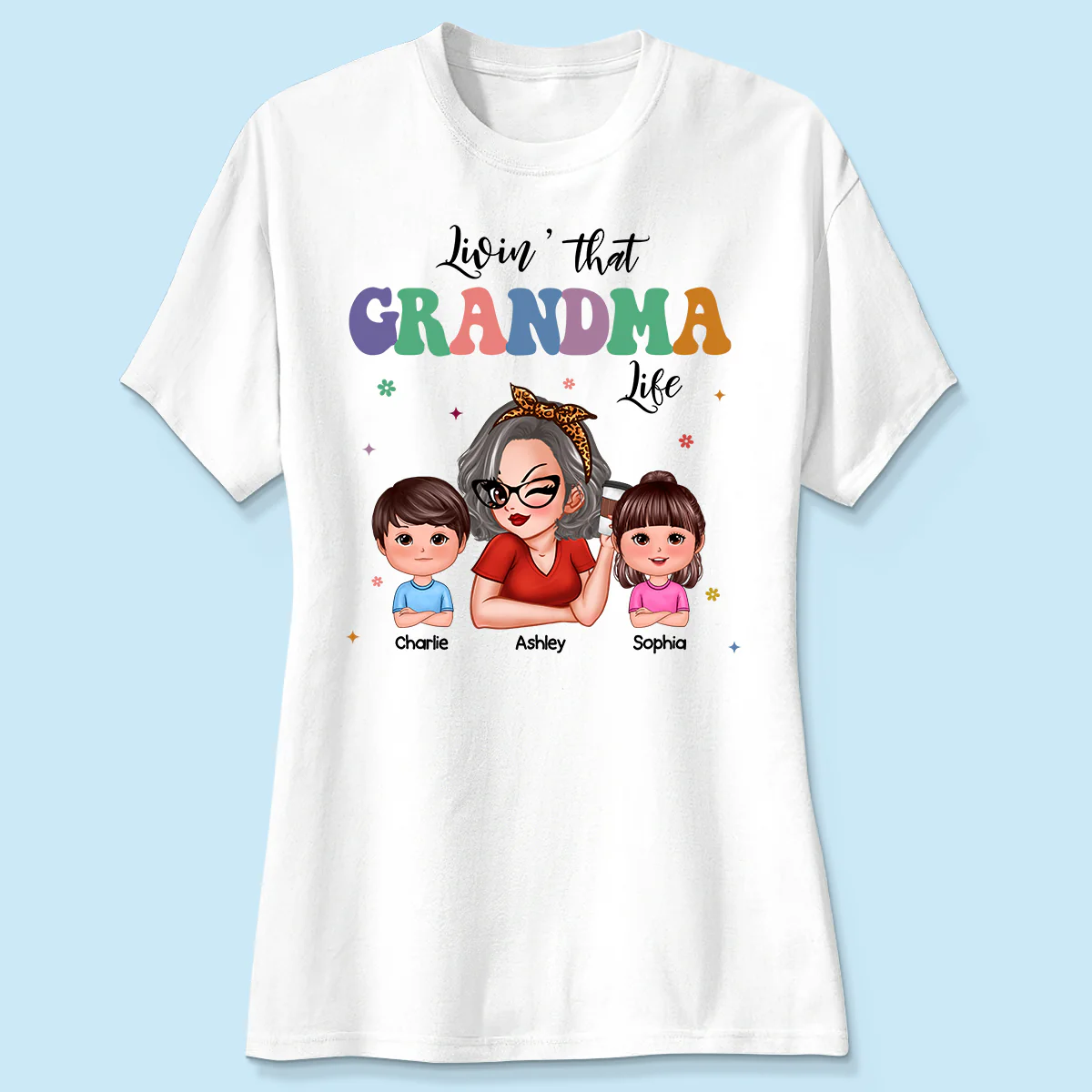 Livin' That Grandma Life Grandma Grandkids Colorful Stylish Graphic, Personalized Shirt, Gift For Grandma - Image 4
