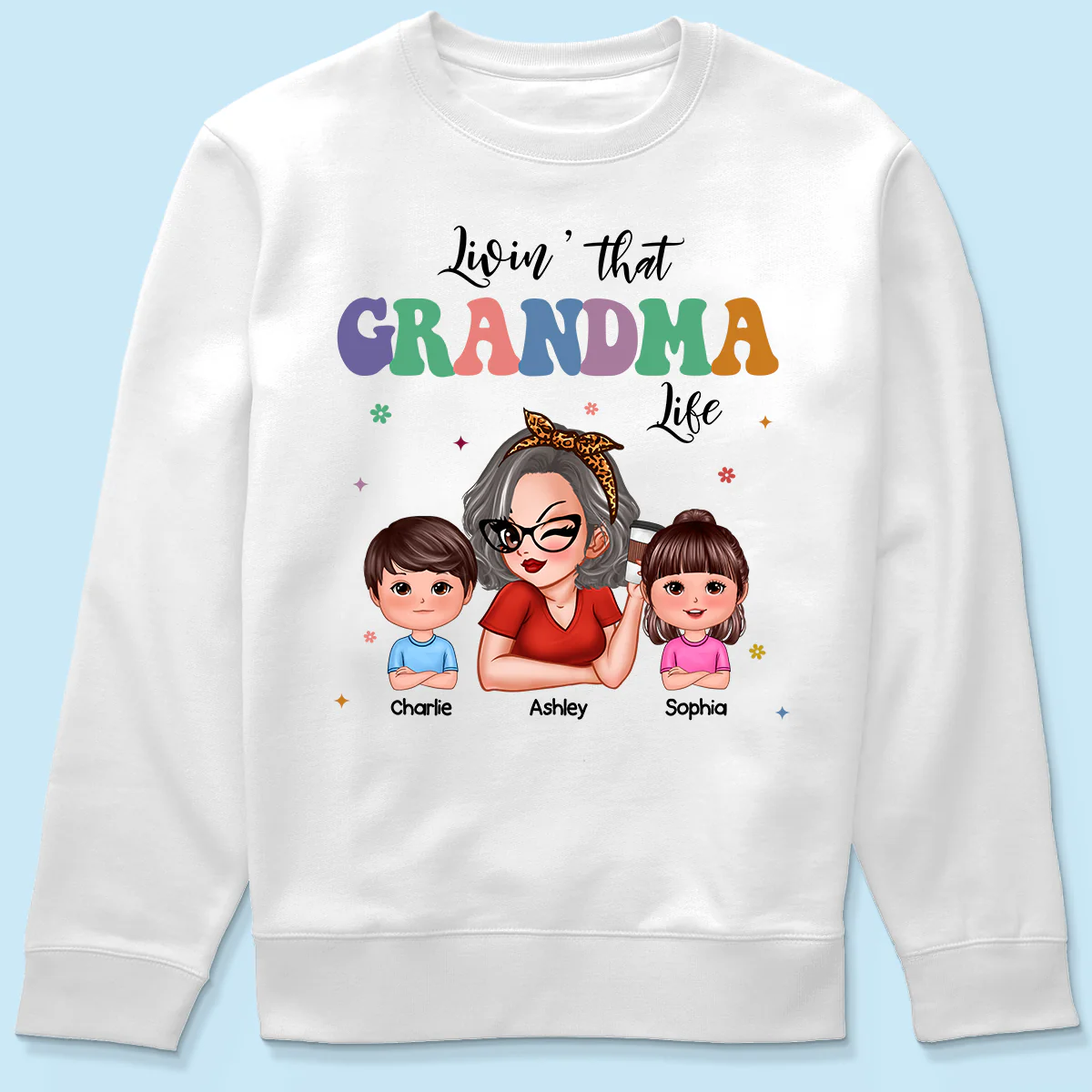 Livin' That Grandma Life Grandma Grandkids Colorful Stylish Graphic, Personalized Shirt, Gift For Grandma - Image 6